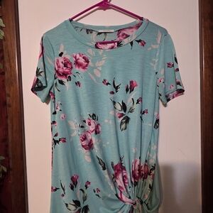 Twenty Teal and Pink Floral Knot Tee